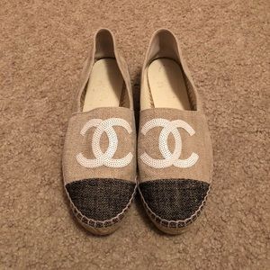 Chanel White Sequin Espadrilles 38